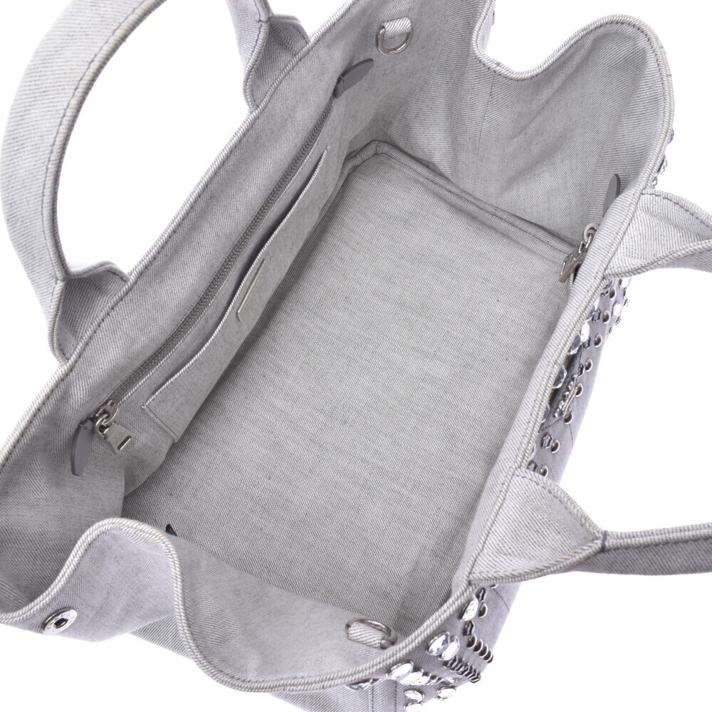 PRADA Canapa Jeweled Bag Gray Denim Tote - Picture 10 of 11